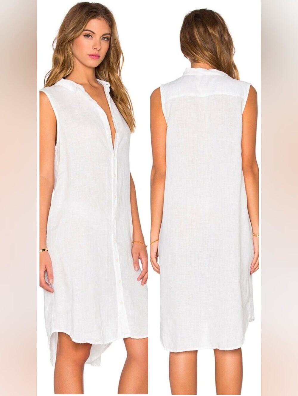 CP Shades White Linen Mara Shirtdess Duster Vest